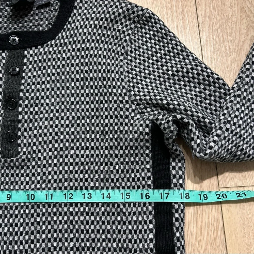 A|X Armani Exchange Mens Black White Checkered Henley Pullover Sweater Knit M - Picture 4 of 5